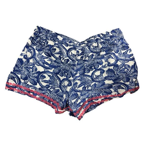 Ann Taylor LOFT Linen Blend Pull-on Shorts Sz M Blue Floral Drawstring Waist - Picture 5 of 5